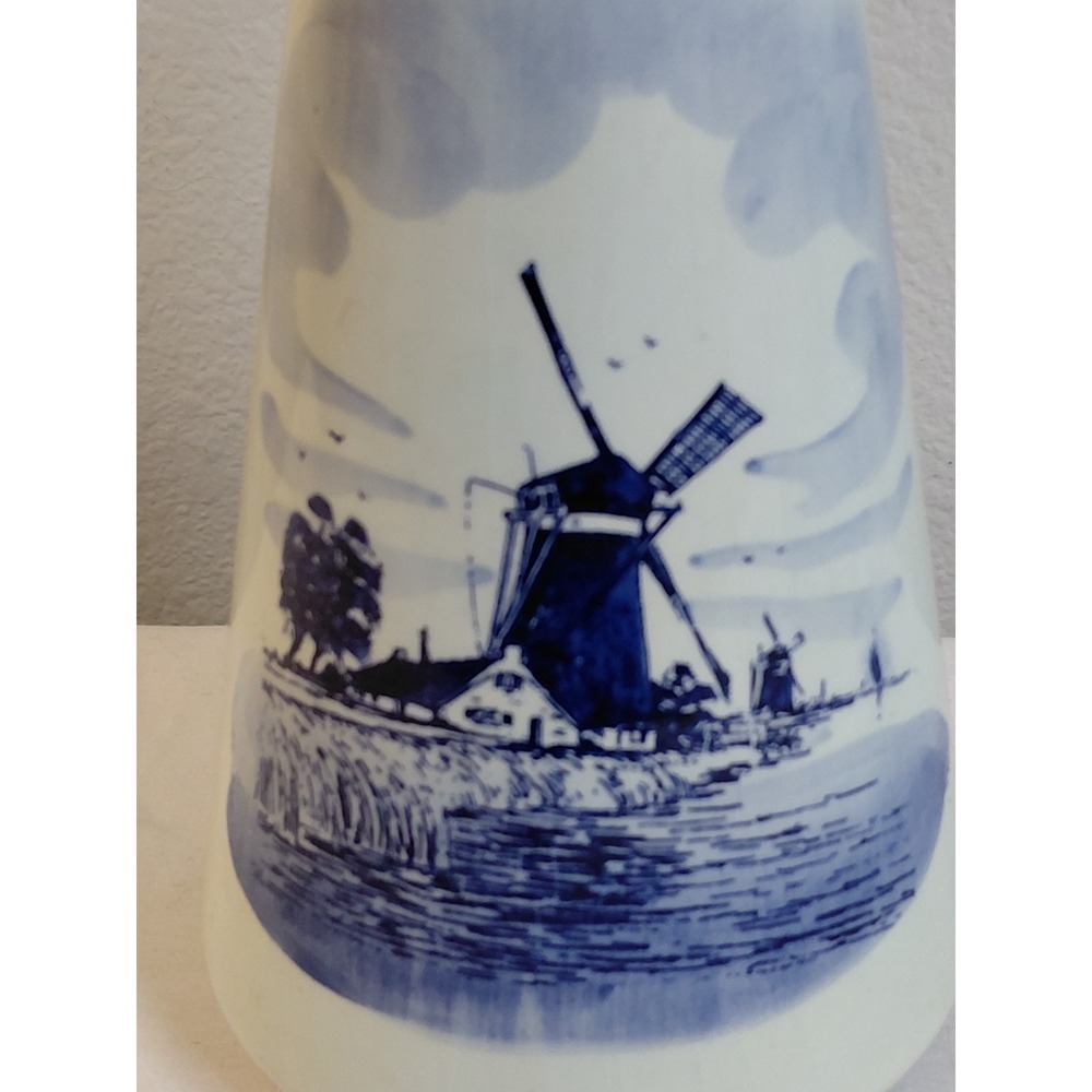Vintage Delft Blue Hand Painted Holland Windmill Vase Dutch Scenic Pottery 8" - Picture 2 of 6